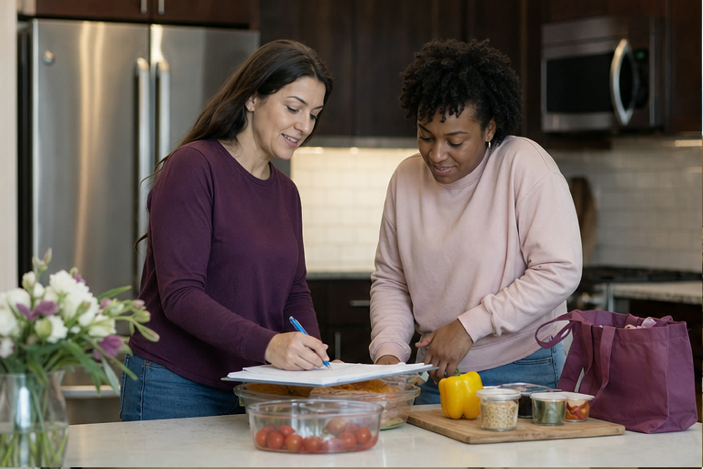 An adult building practical independent-living skills with a support professional