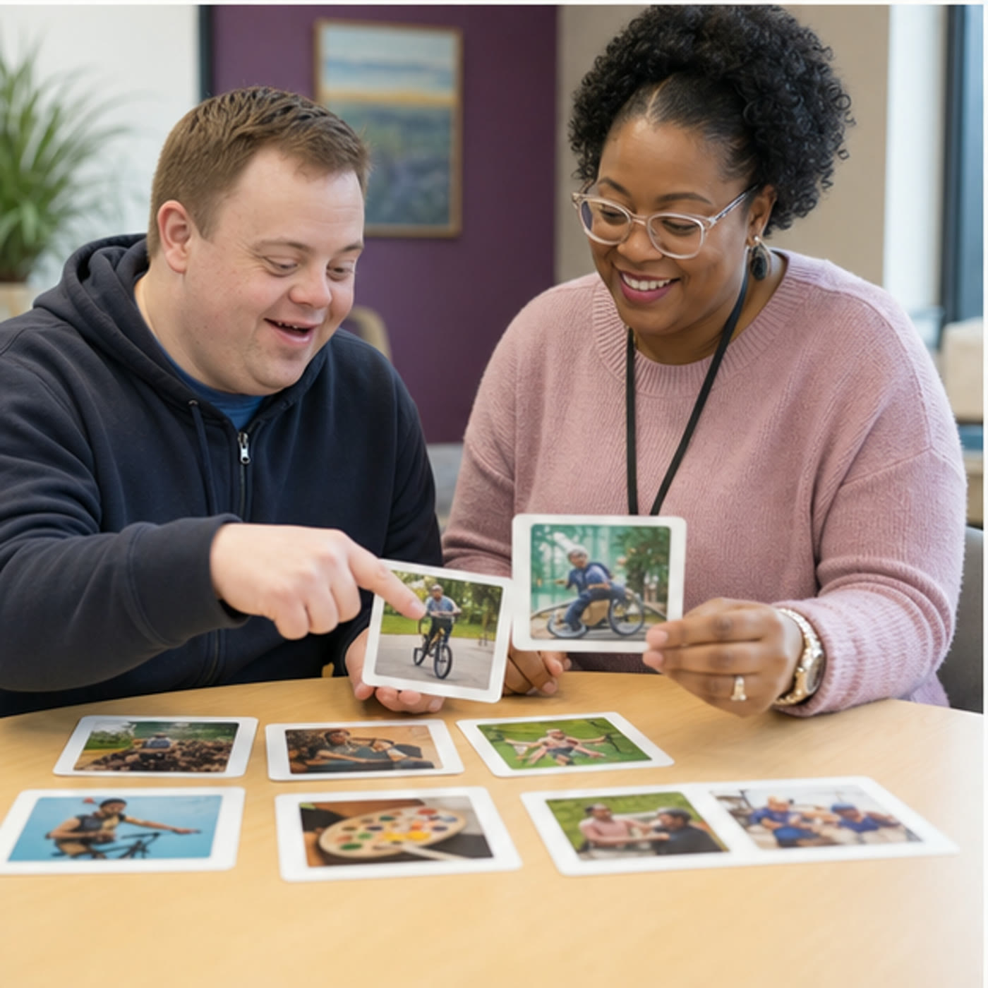 An adult choosing meaningful community activities with support