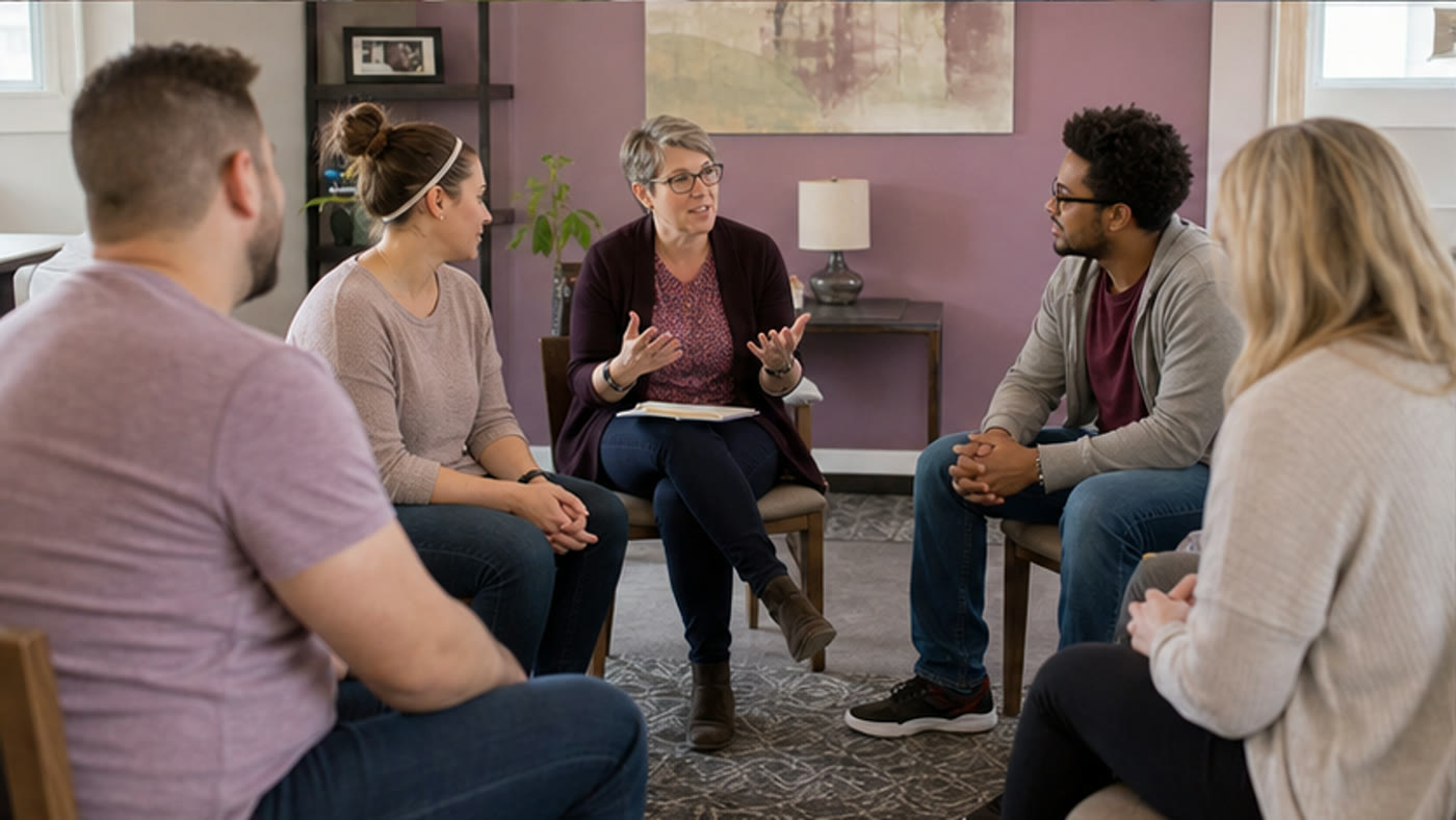 Adults taking part in a supportive intensive outpatient group